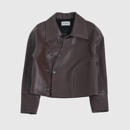 ASYMMETRIC CLASP LEATHER JACKET IN ESPRESSO