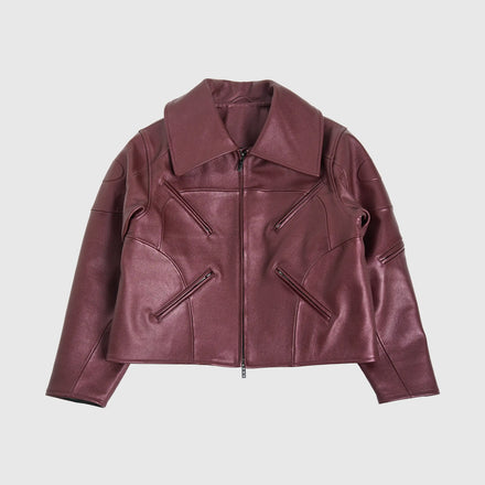 GRAINED LEATHER JACKET IN ROUGE