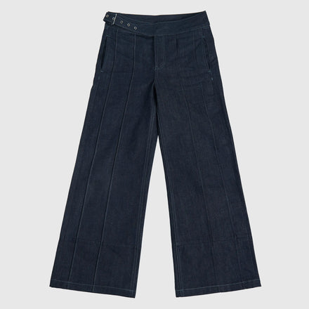 PLEATED SELVEDGE DENIM TROUSERS IN MIDNIGHT